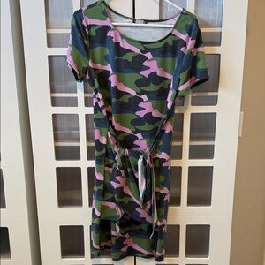 VENUS Camouflage Midi Dress - Green and Pink